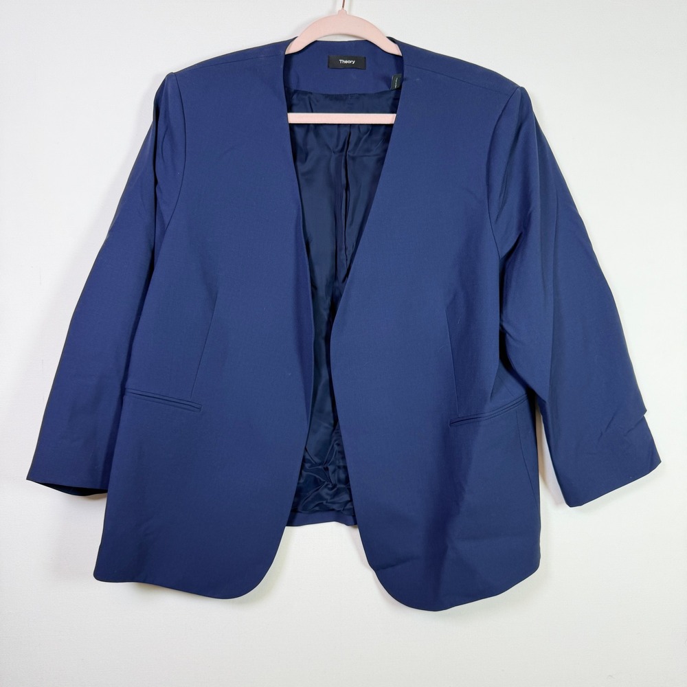 THEORY Blue Lindrayia B Traceable Wool Collarless Blazer 18